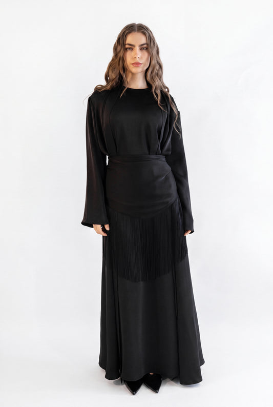 Layl Fringe Abaya Black
