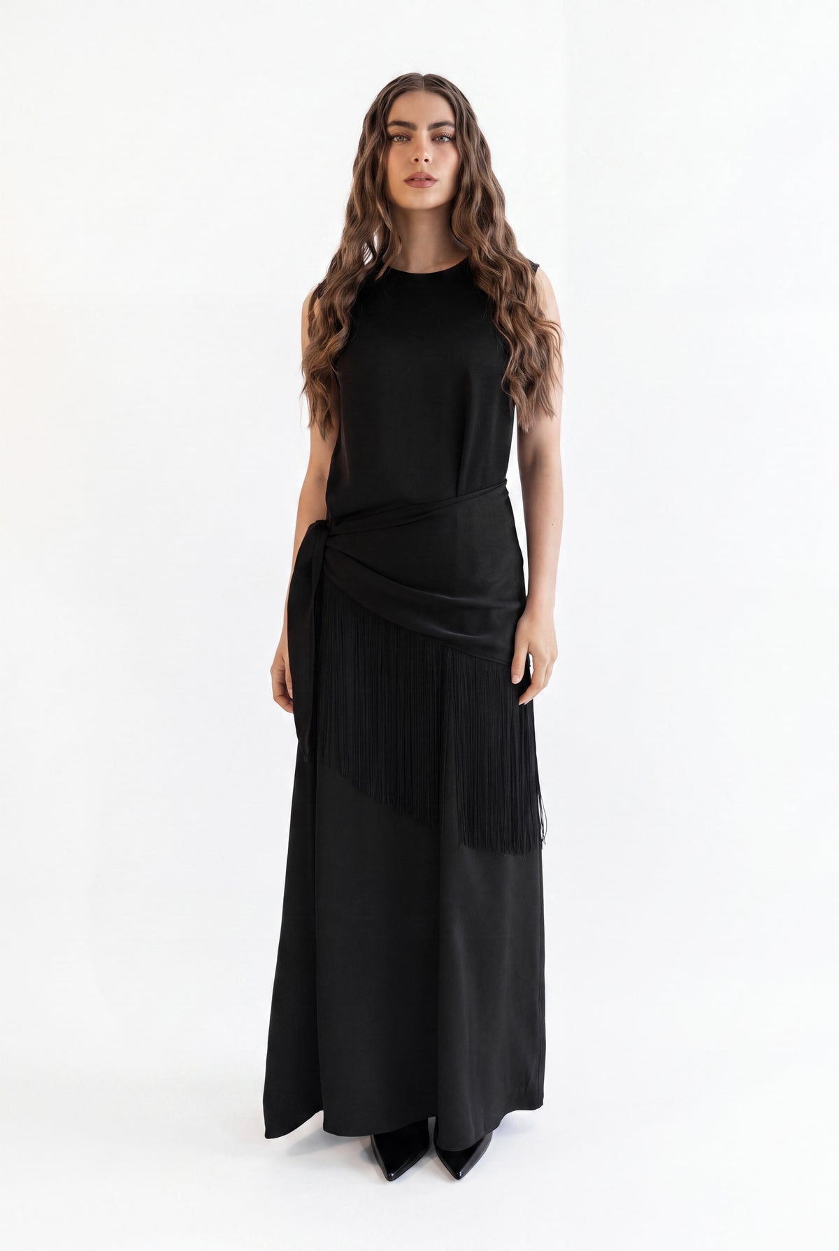 Layl Fringe Abaya Black