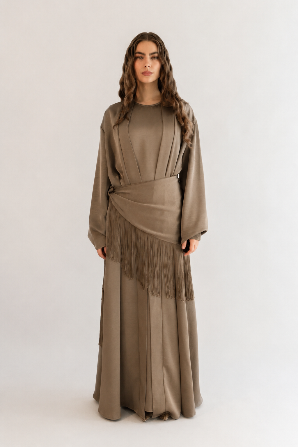 Layl Fringe Abaya Taupe