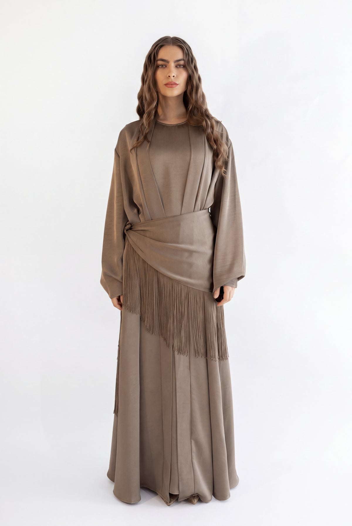 Layl Fringe Abaya Taupe